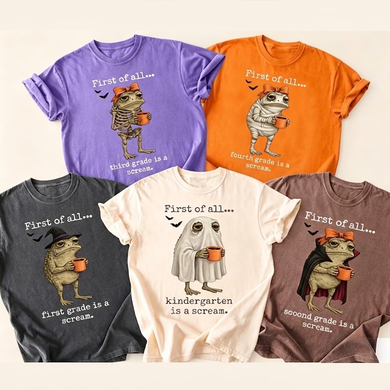 Personalized Grade Funny Frog Monster Character Bat Teacher T‑Shirt