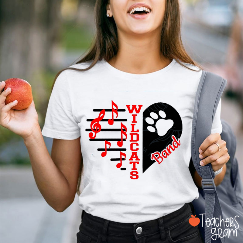 Personalized Mascot Band Paw Heart Music Note Graphic Teacher T‑Shirt