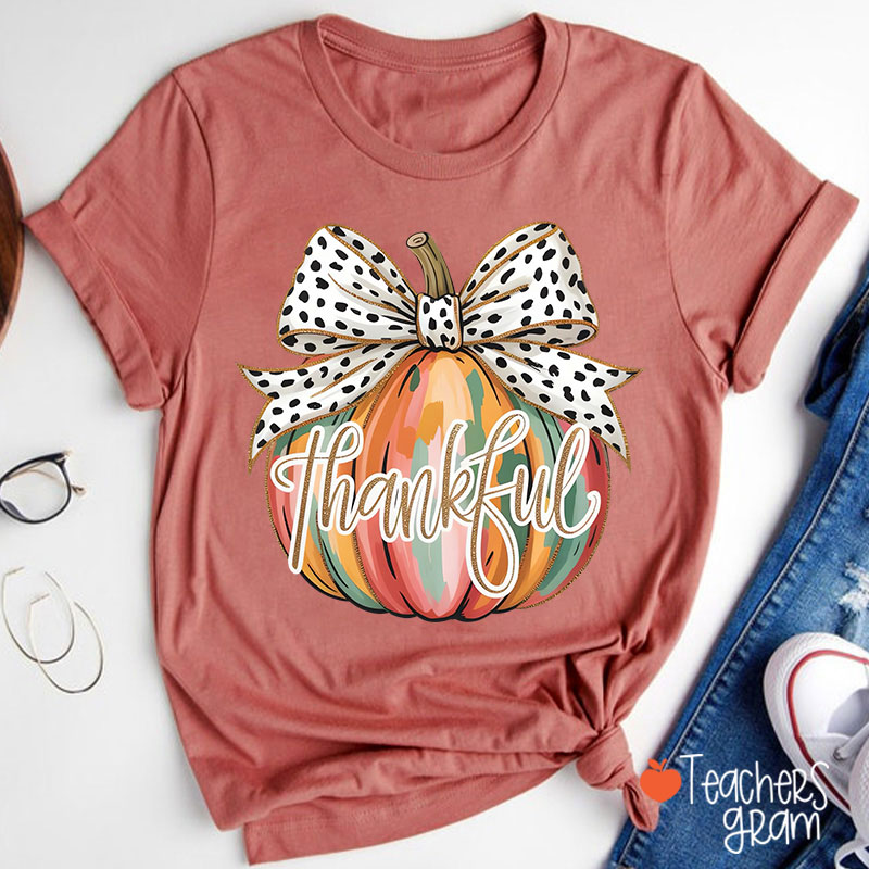 Colorful Coquette Fall Pumpkin Teacher T-Shirt