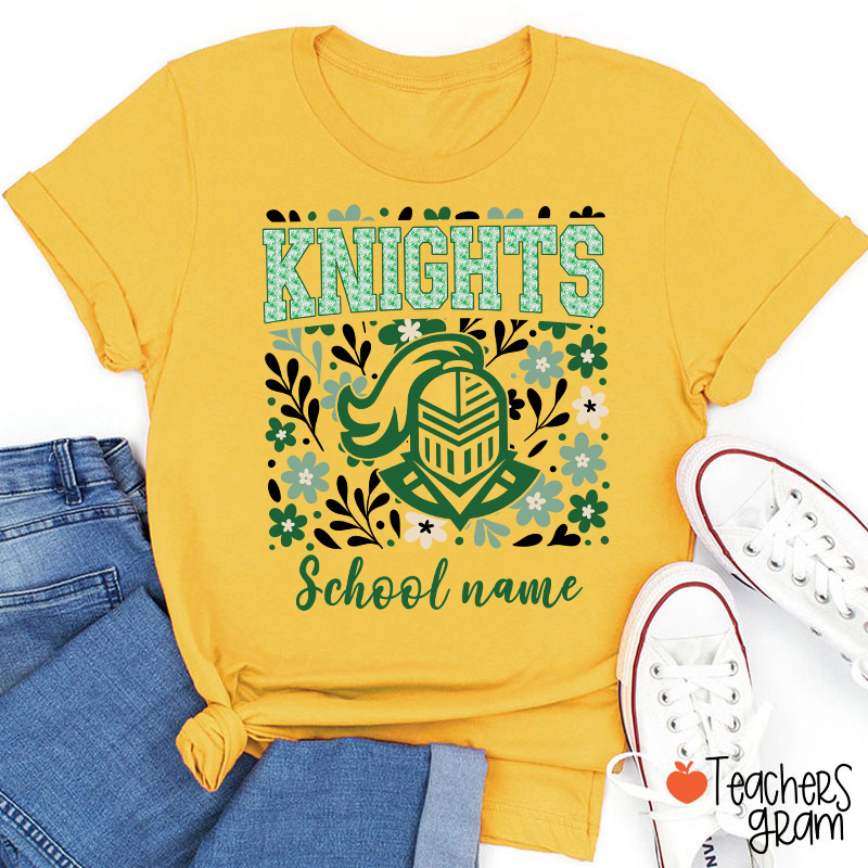 Personalized Mascot And School Name Flowers School Spirit Teacher T-Shirt