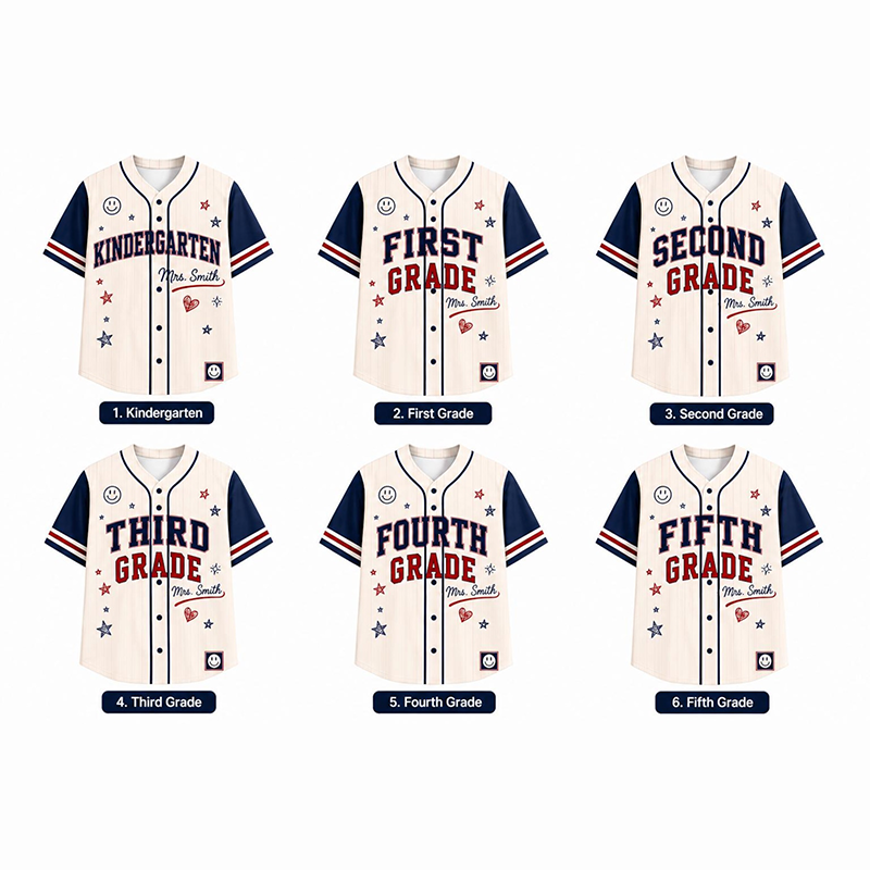 Personalized Grade Striped Star Smile Print Teacher Baseball Jersey