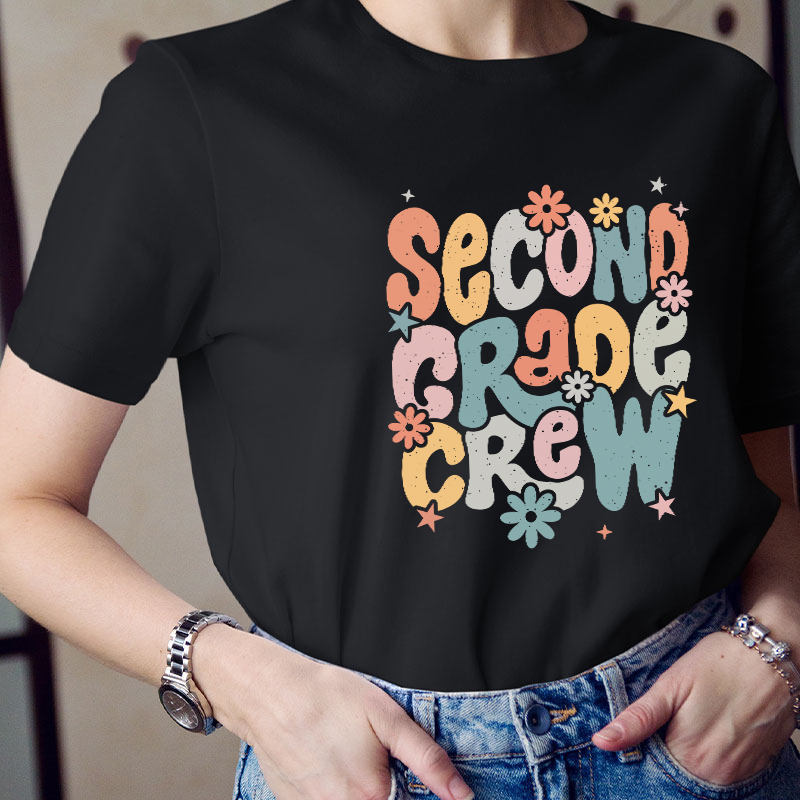Personalized Name And Grade Bloom Flowers Teacher T-Shirt