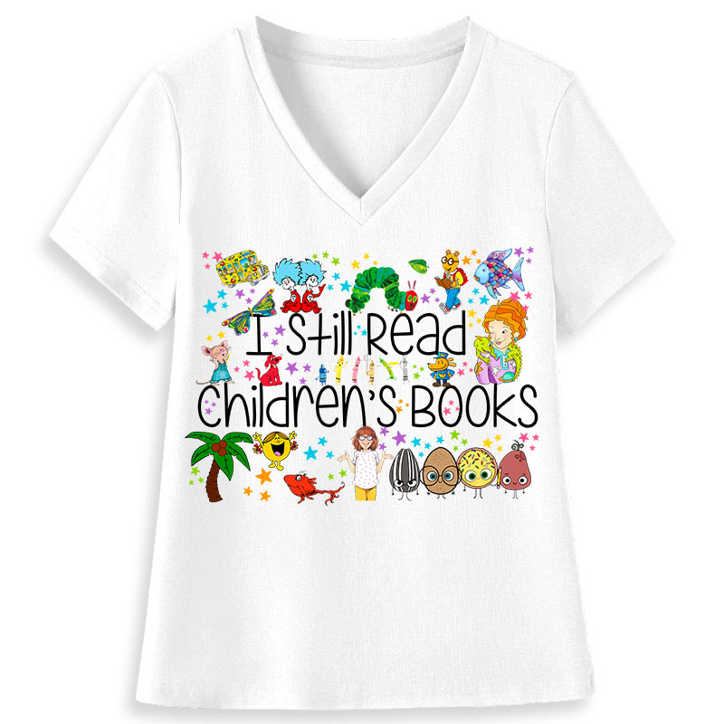 Let's Read Books Together Teacher Female V-Neck T-Shirt