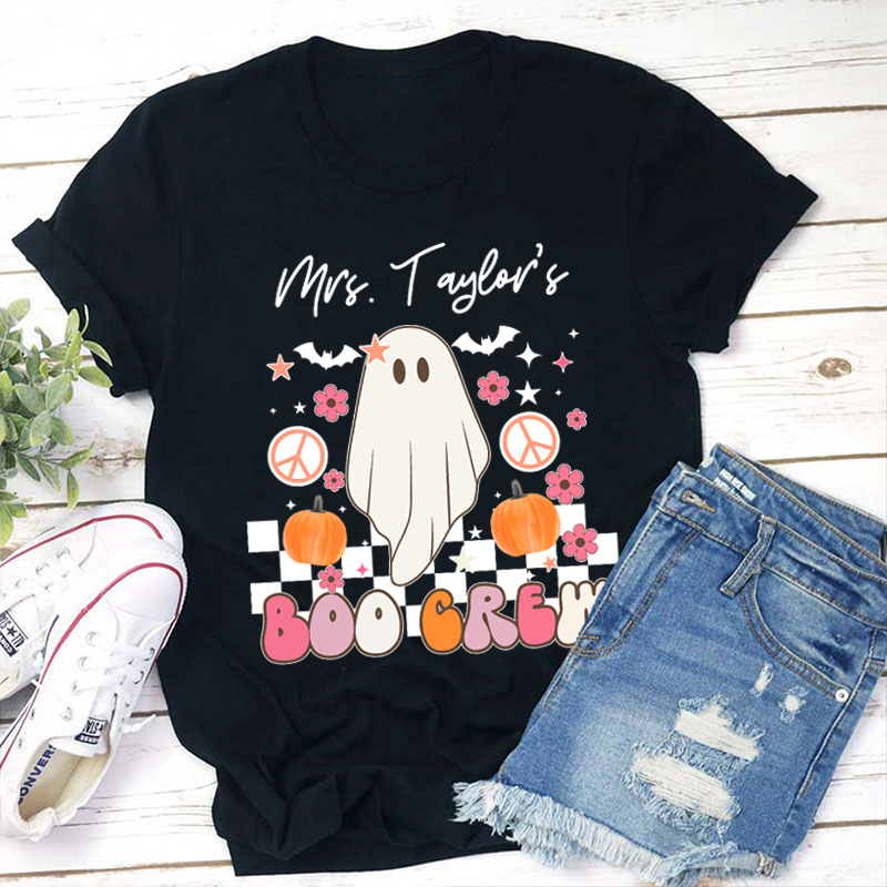 Personalized Name Halloween Boo Crew Teacher T-Shirt