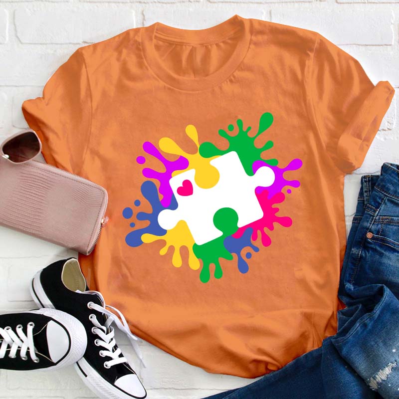 Autism Puzzle Piece Teacher T-Shirt