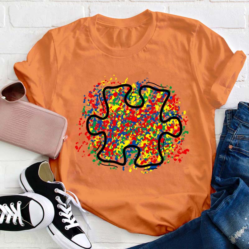 Colorful Autism Puzzle Piece Teacher T-Shirt