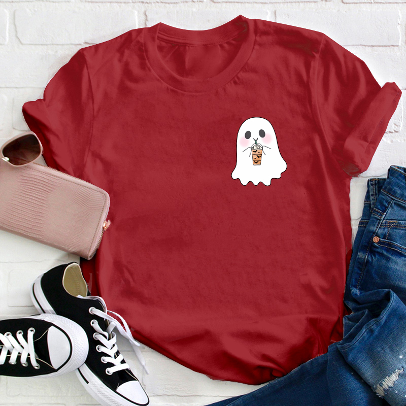 Ghost Drinks Halloween Coffee Teacher T-Shirt