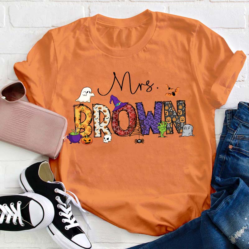 Personalized Name Happy Halloween Teacher T-Shirt