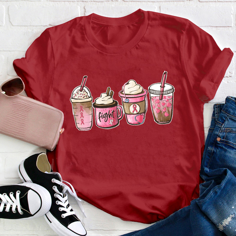 Fight Breast Cancer Coffee Teacher T-Shirt