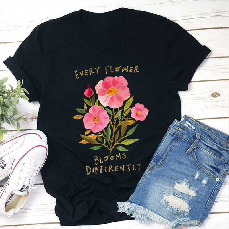 Every Flower Blooms Differently Neurodiversity Teacher T-Shirt