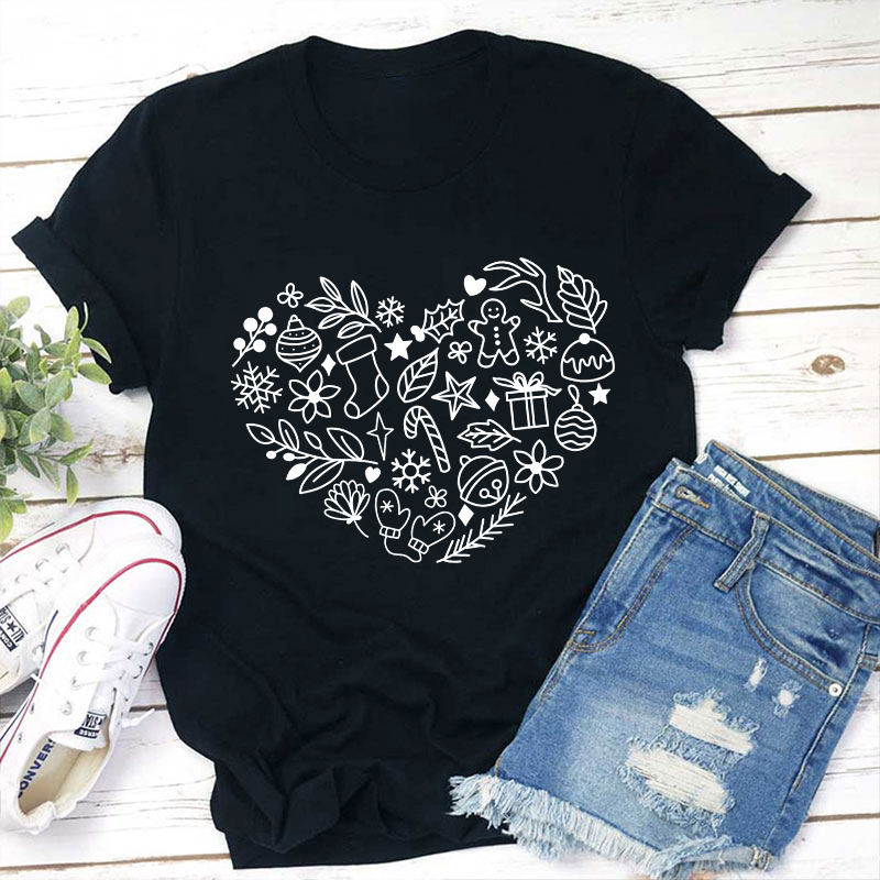 Christmas Heart Teacher T-Shirt