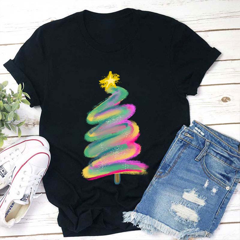 Colorful Graffiti Christmas Tree Teacher T-Shirt