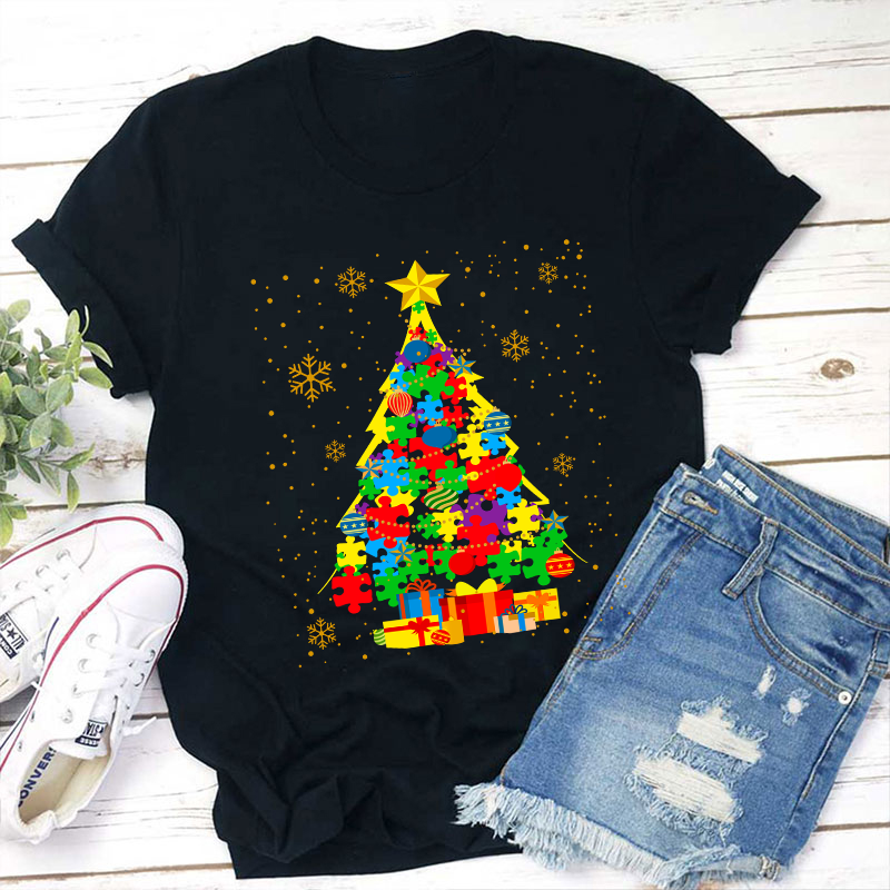 Autism Christmas Trees Teacher T-Shirt