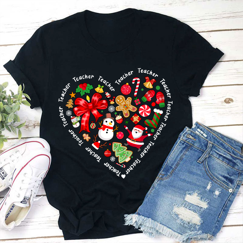 Merry Christmas Heart Teacher T-Shirt Sale-Teachersgram