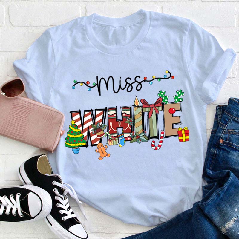 Personalized Name Cute Christmas Elements Teacher T-Shirt