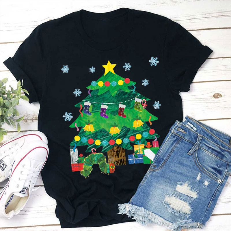 Caterpillar Under The Christmas Tree Teacher T-Shirt