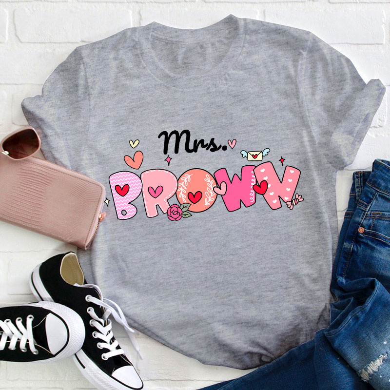 Personalized Name Pink Bubble Teacher T-Shirt