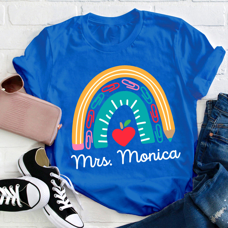 Personalized Pencil Rainbow Teacher T-Shirt
