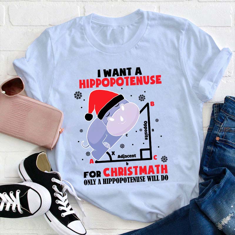 I Want A Hippopotenuse For Christmas Teacher T-Shirt
