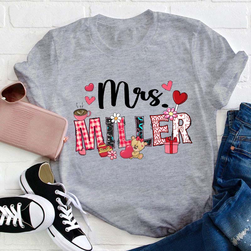 Personalized Valentine Vibe Teacher T-Shirt