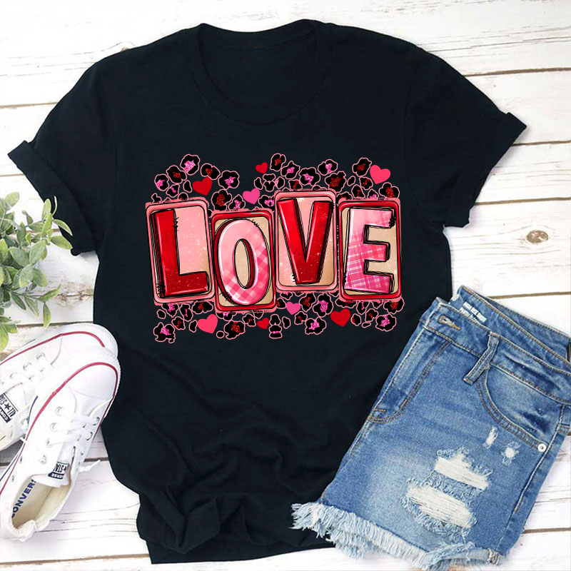 Pink Leopard Love Teacher T-Shirt