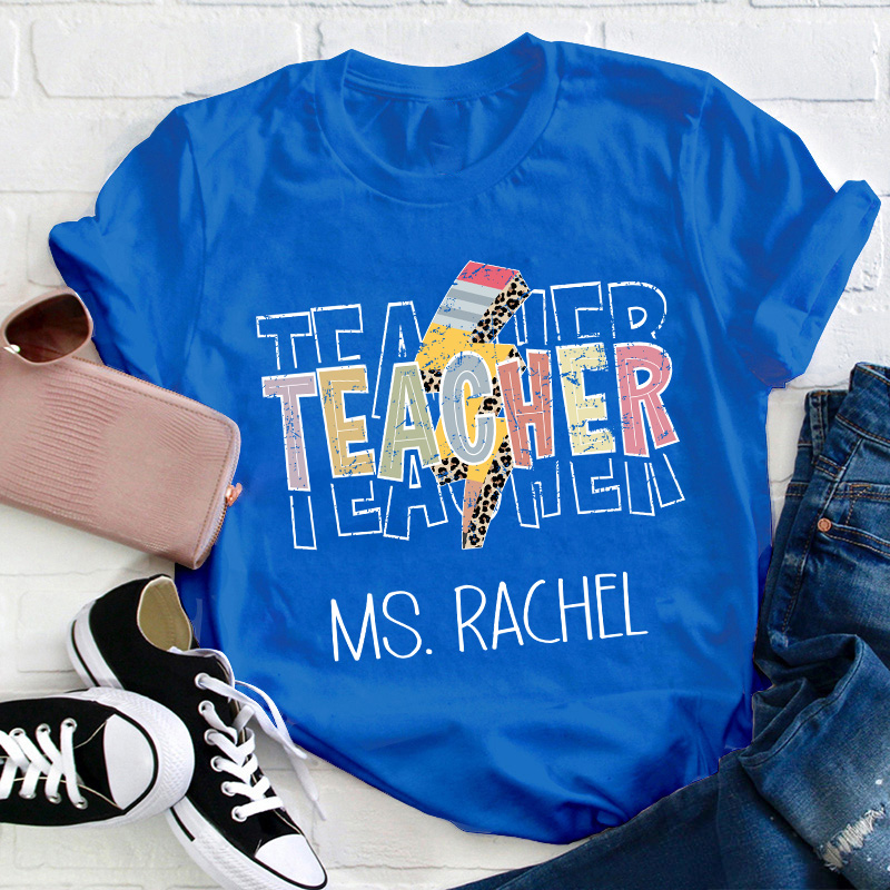 Personalized Lightning Pencil Teacher T-Shirt