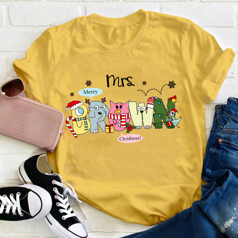 Personalized Name Merry Chrisrams Teacher T-Shirt