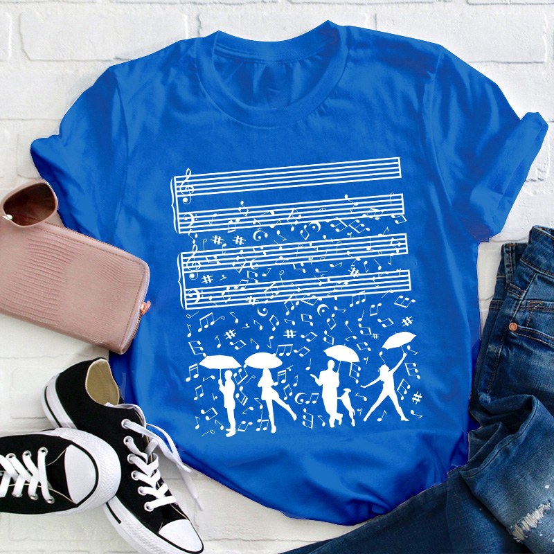 Dancing On The Rainy Night Under The Musical Notes Teacher T-Shirt