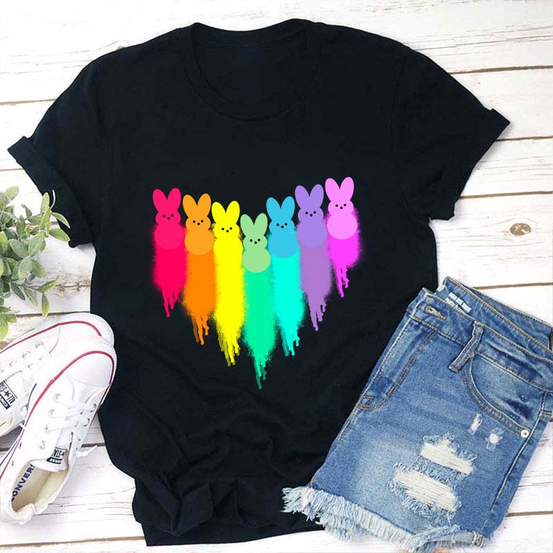 Colorful Easter Peeps Heart Teacher T-Shirt Sale-Teachersgram