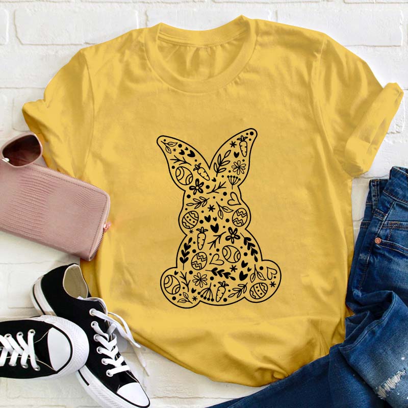 Floral Bunny Teacher T-Shirt