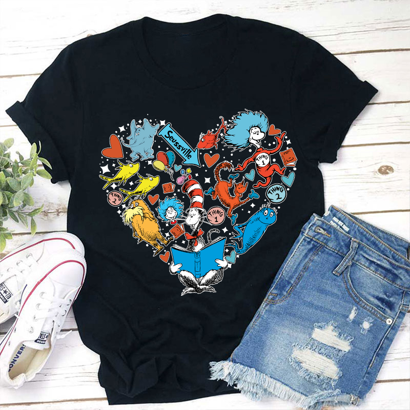 The Cat In The Hat Heart Teacher T-Shirt