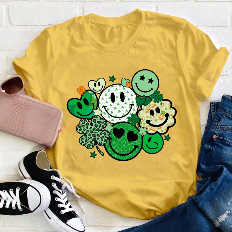 St Patricks Day Smiley Faces Teacher T-Shirt