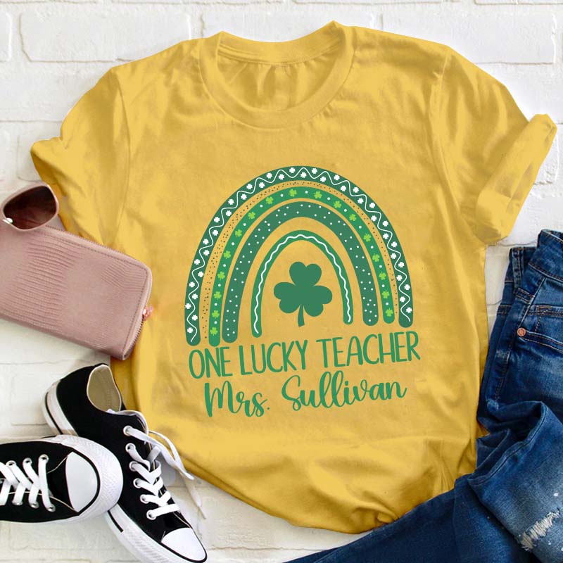 Personalized Rainbow One Lucky Teacher T-Shirt