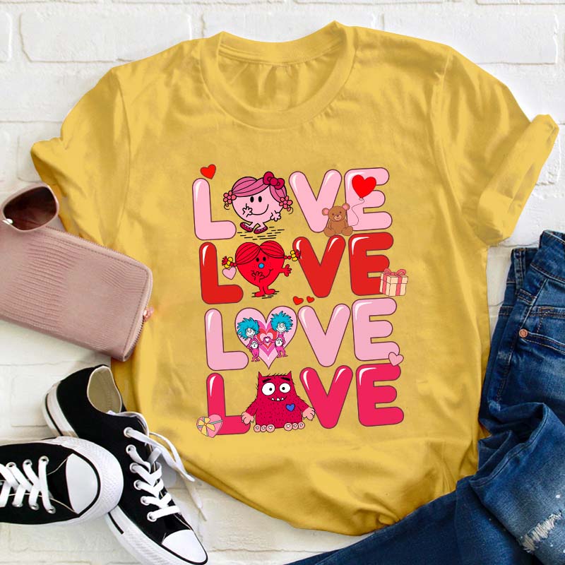 Love Cartoon Characters Teacher T-Shirt
