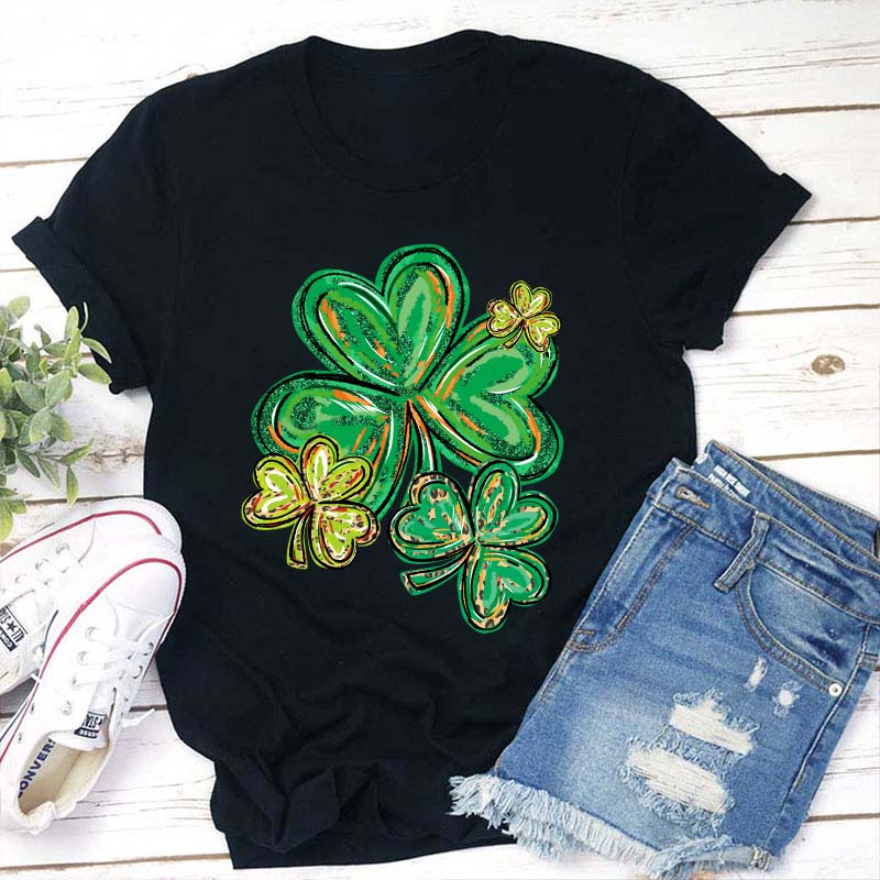 St Patrick's Day Clover Print Teacher T-Shirt