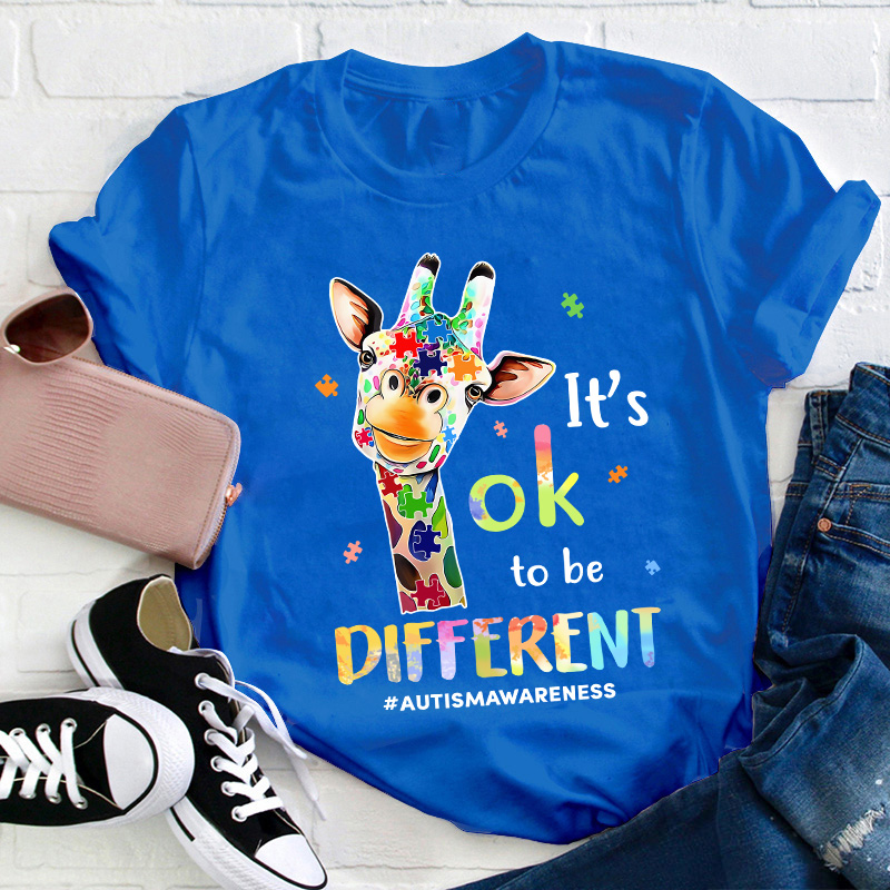 Giraffe It's Ok To Be Different Teacher T-Shirt