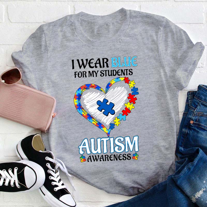 Personalized I Wear Blue For Autism Awareness Teacher T-Shirt