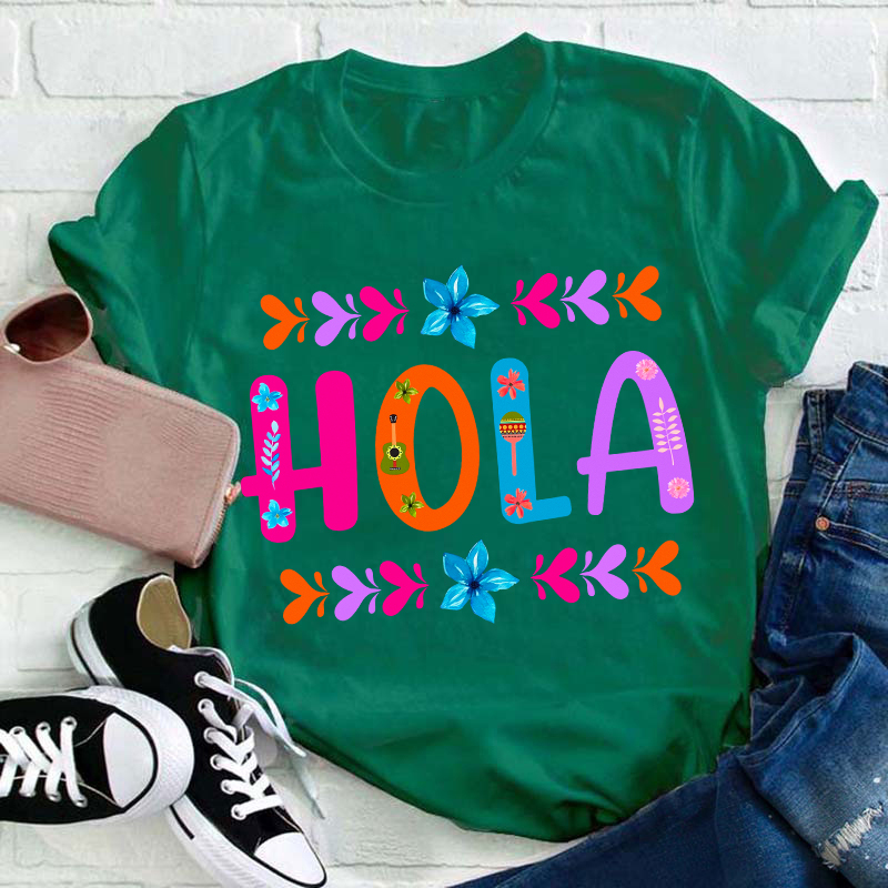 Floral Mexican Hola Teacher T-Shirt