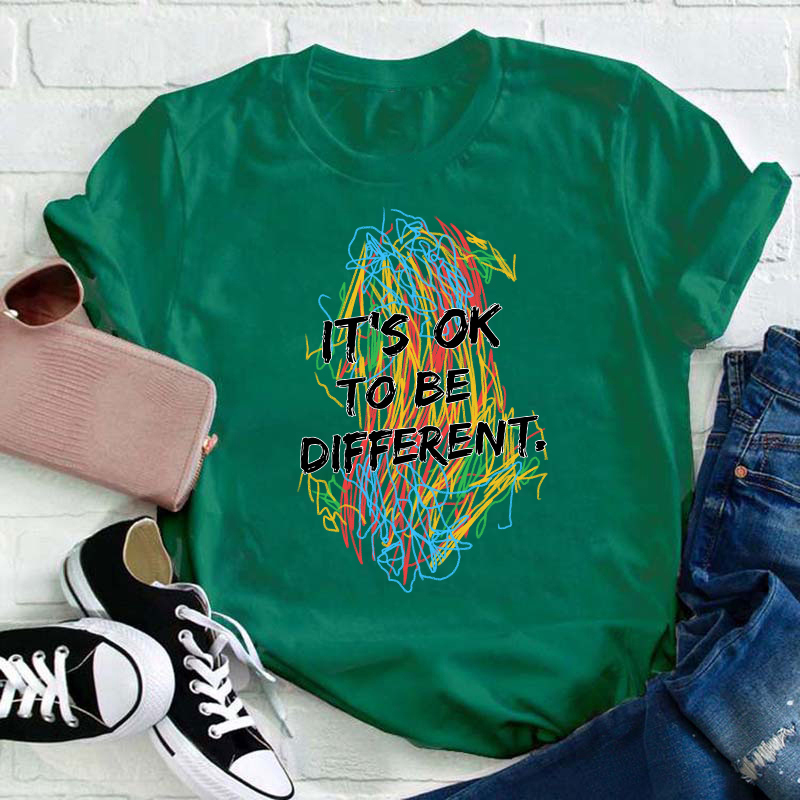 Colorful Crayon It's Ok To Be Different Teacher T-Shirt