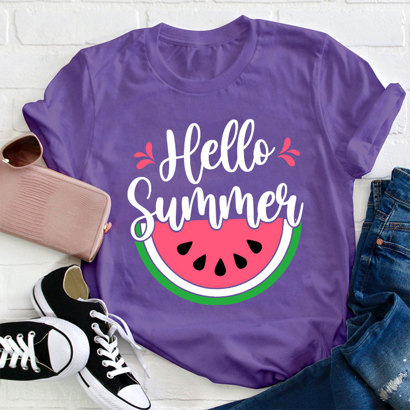 Watermelon Summer Hello Summer Teacher T-Shirt