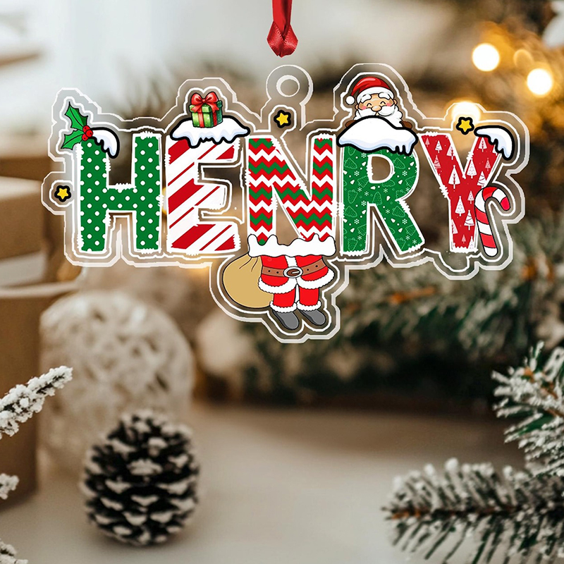 Personalized Name Holly Santa Teacher Ceramic Christmas Ornament