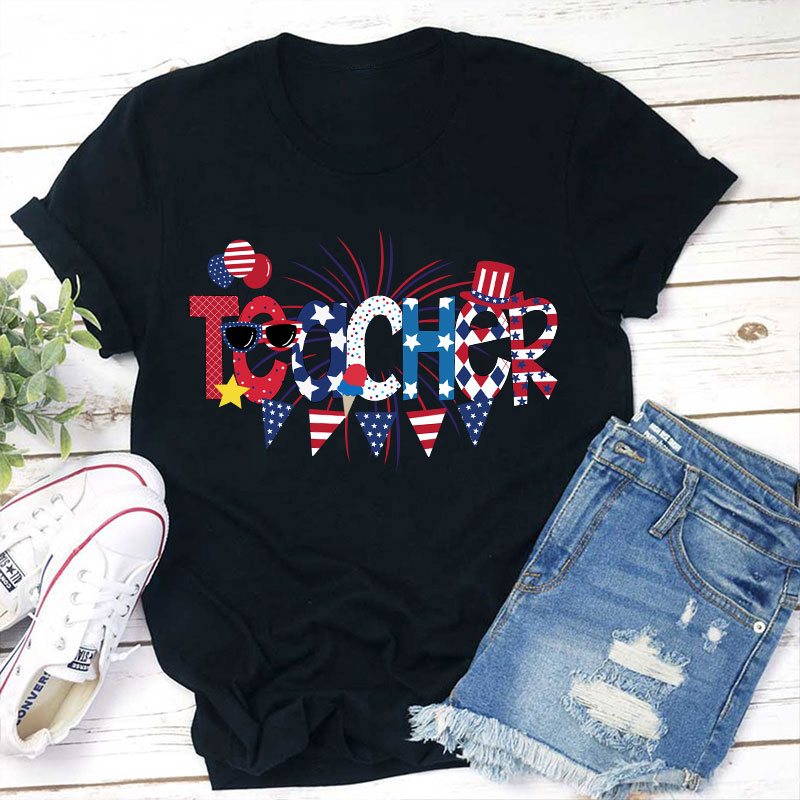 Half Hot Dog Half Teacher 4th Of July Usa American Women Gifts Tie Dye T-Shirts Sold By Lisavet6