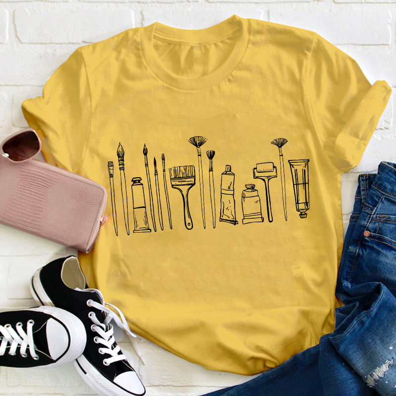 Paint Brushes Teacher T-Shirt