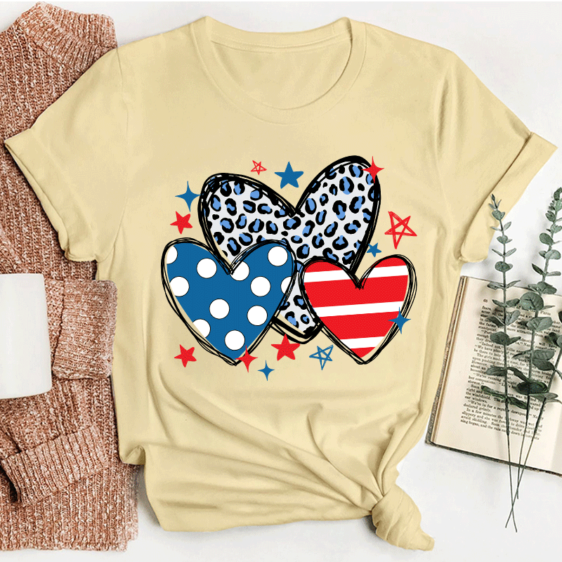 American Hearts Leopard Print Teacher T-Shirt