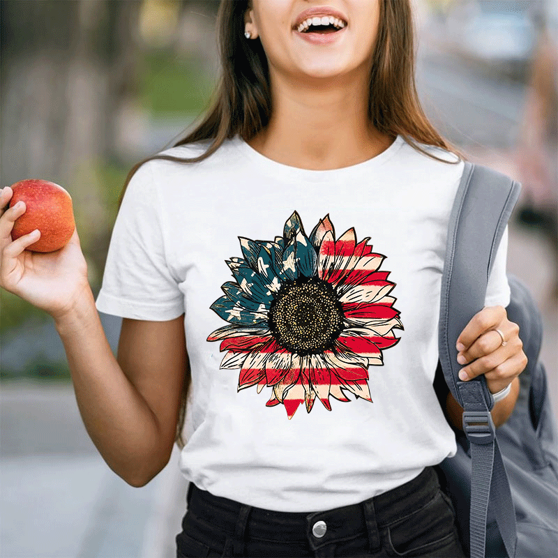Vintage Flag Sunflower Teacher T-Shirt