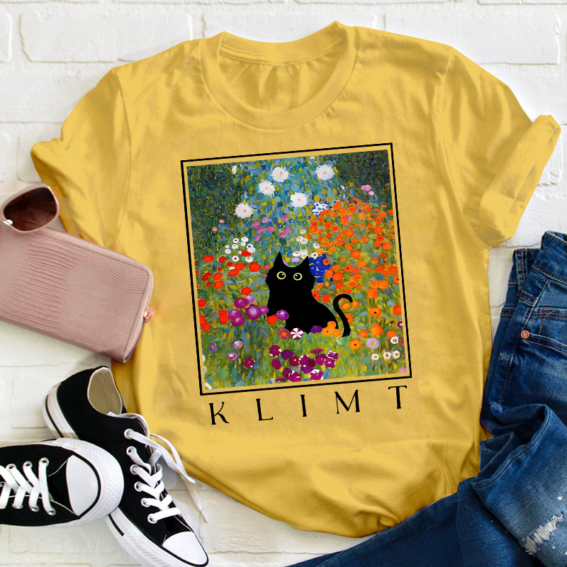 Klimt Cat Garden Cat Teacher T-Shirt