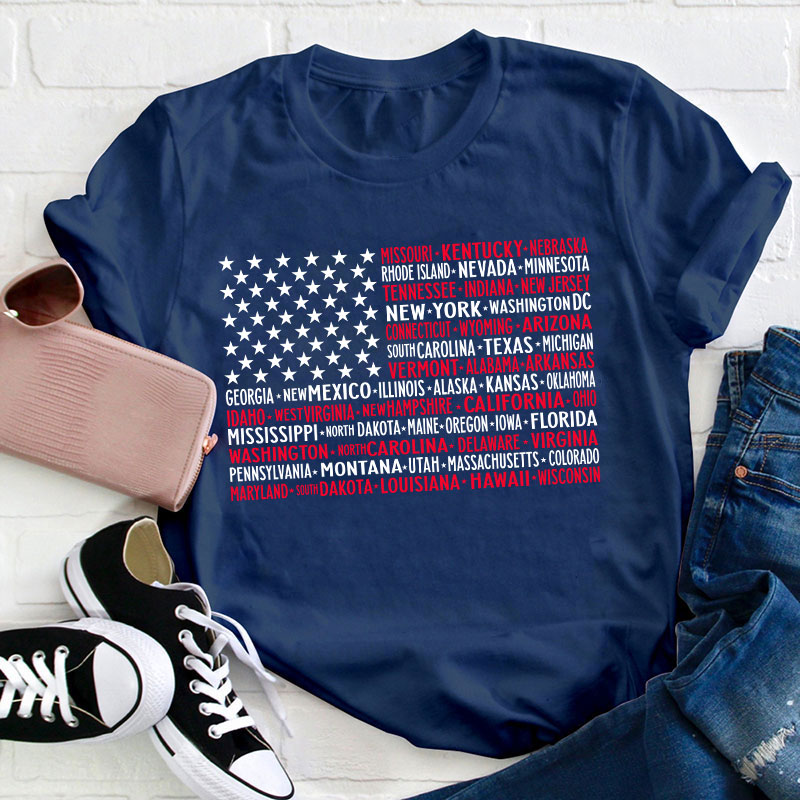 Vintage American Flag 4th Of July Teacher T-Shirt