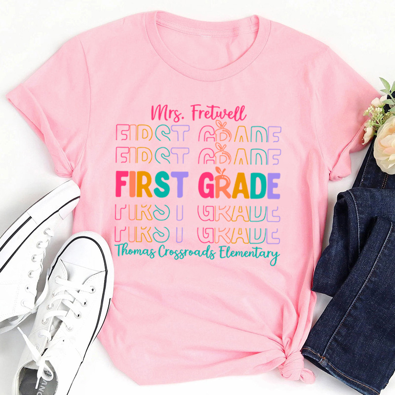 Personalized Colorful Apple Teacher T-Shirt