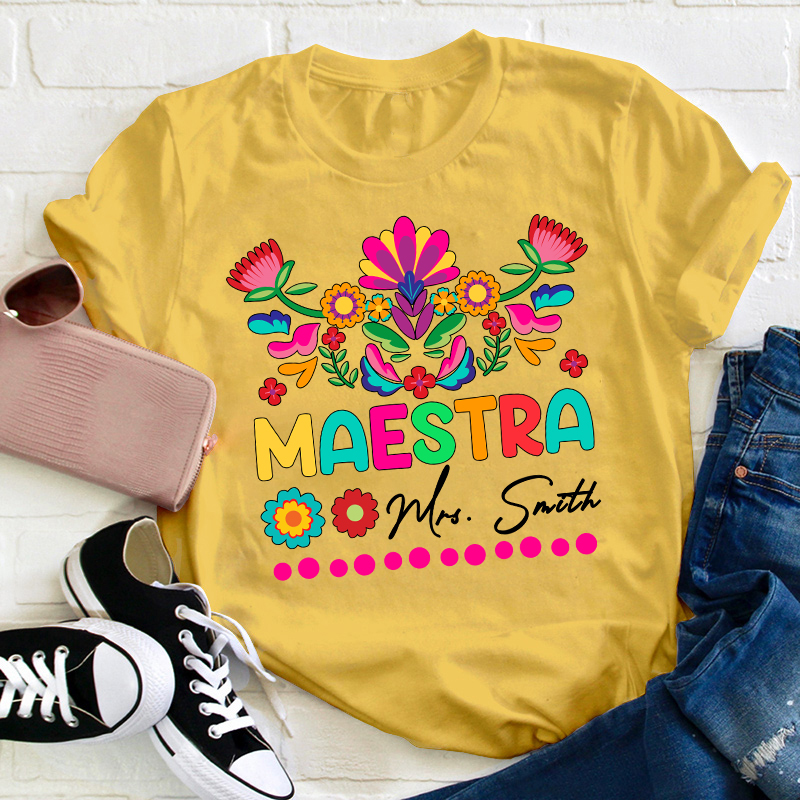 Personalized Floral Maestra Spanish Teacher T-Shirt