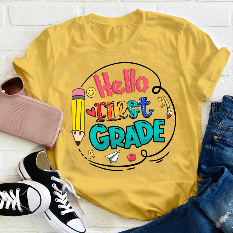 Personalized Hello Back to School Grade Teacher T-Shirt